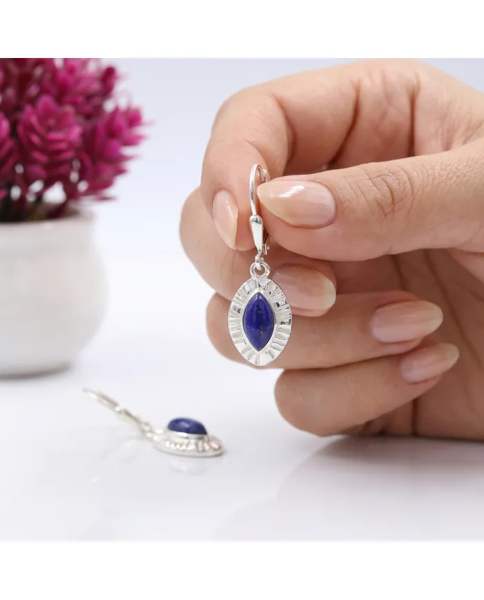 Handmade Marquise Shape Lapis Lazuli Dangle Earrings for Women