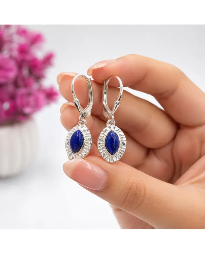 Handmade Marquise Shape Lapis Lazuli Dangle Earrings for Women