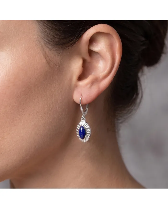 Handmade Marquise Shape Lapis Lazuli Dangle Earrings for Women