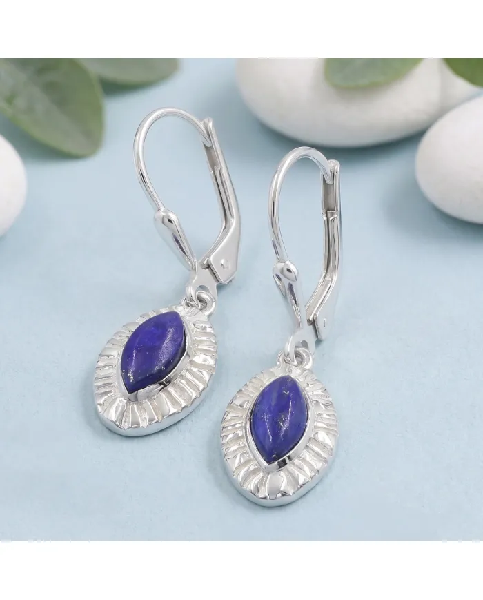 Handmade Marquise Shape Lapis Lazuli Dangle Earrings for Women