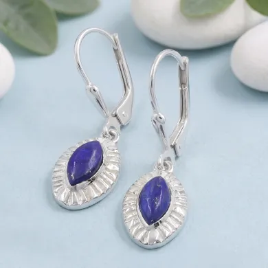 Handmade Marquise Shape Lapis Lazuli Dangle Earrings for Women