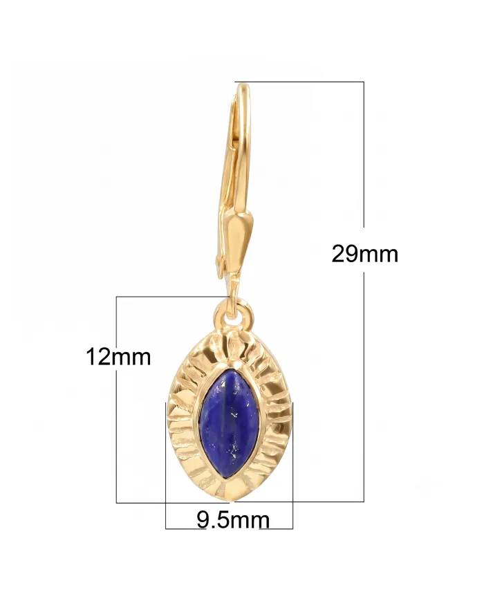18K Gold Plated Marquise Shape Lapis Lazuli Dangle Earrings for Women