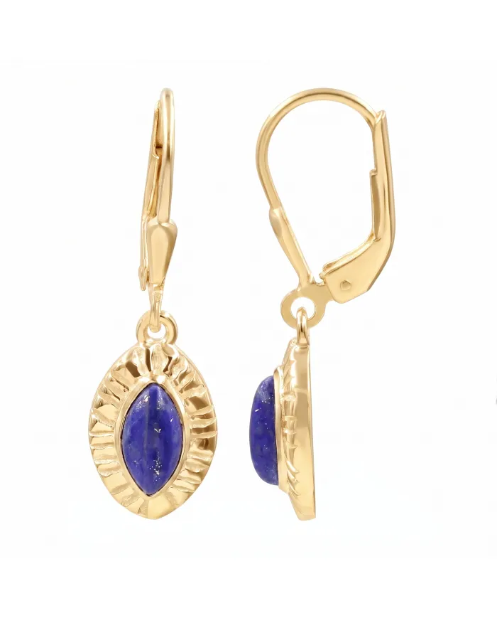 18K Gold Plated Marquise Shape Lapis Lazuli Dangle Earrings for Women