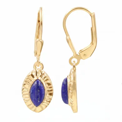 18K Gold Plated Marquise Shape Lapis Lazuli Dangle Earrings for Women