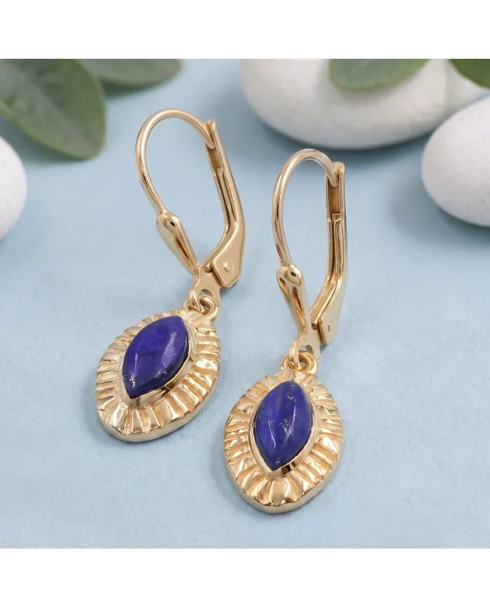 18K Gold Plated Marquise Shape Lapis Lazuli Dangle Earrings for Women