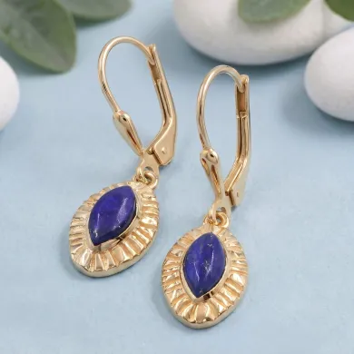 18K Gold Plated Marquise Shape Lapis Lazuli Dangle Earrings for Women