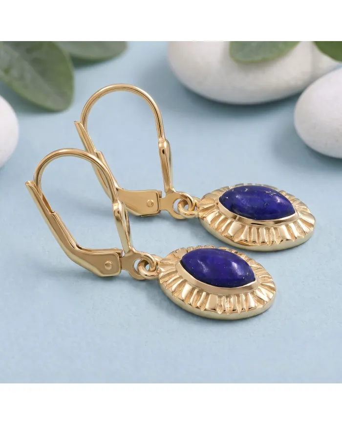 18K Gold Plated Marquise Shape Lapis Lazuli Dangle Earrings for Women