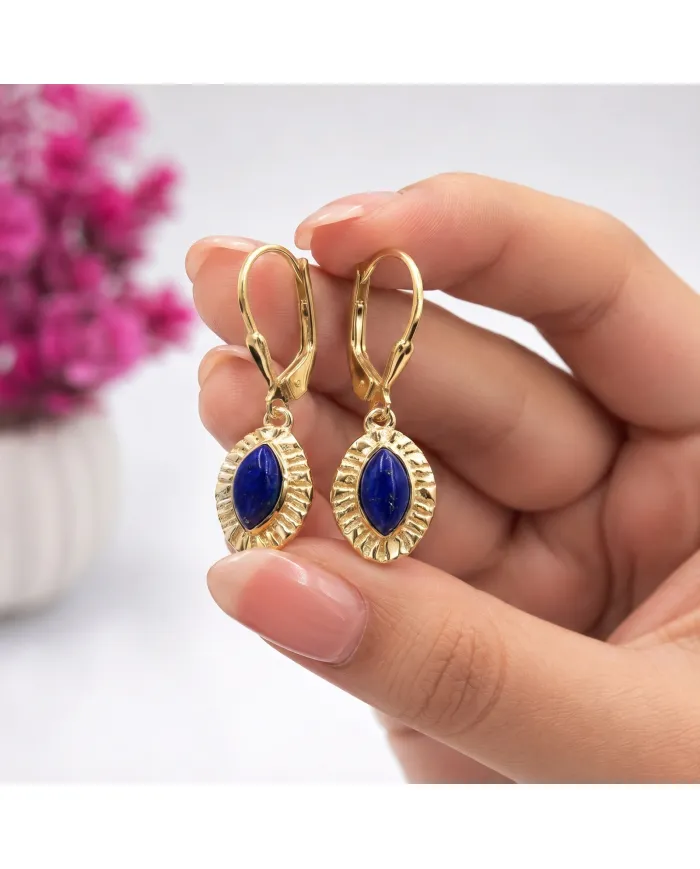 18K Gold Plated Marquise Shape Lapis Lazuli Dangle Earrings for Women