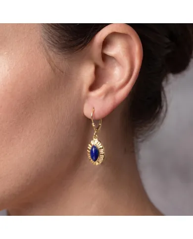 18K Gold Plated Marquise Shape Lapis Lazuli Dangle Earrings for Women