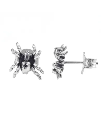 925 Sterling Silver Oxidized Spider Stud Earrings - Handmade Jewelry
