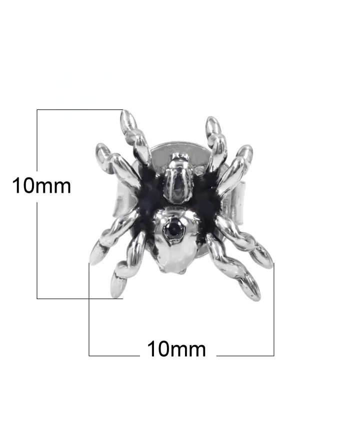 925 Sterling Silver Oxidized Spider Stud Earrings - Handmade Jewelry