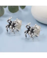 925 Sterling Silver Oxidized Spider Stud Earrings - Handmade Jewelry