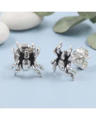 925 Sterling Silver Oxidized Spider Stud Earrings - Handmade Jewelry