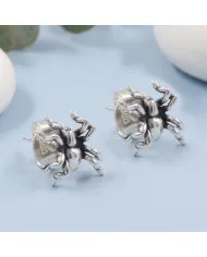925 Sterling Silver Oxidized Spider Stud Earrings - Handmade Jewelry