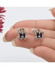925 Sterling Silver Oxidized Spider Stud Earrings - Handmade Jewelry