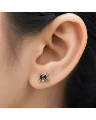 925 Sterling Silver Oxidized Spider Stud Earrings - Handmade Jewelry