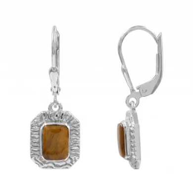 Tiger Eye Drop Earrings - 925 Sterling Silver Handmade Gemstone Jewelry