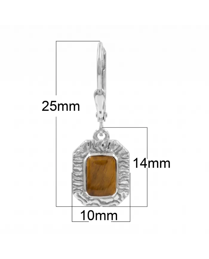 Tiger Eye Drop Earrings - 925 Sterling Silver Handmade Gemstone Jewelry