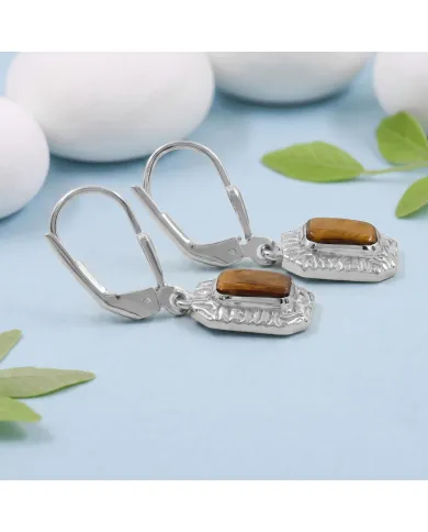 Tiger Eye Drop Earrings - 925 Sterling Silver Handmade Gemstone Jewelry