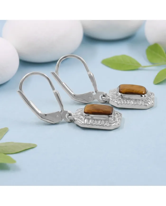 Tiger Eye Drop Earrings - 925 Sterling Silver Handmade Gemstone Jewelry