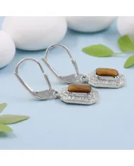 Tiger Eye Drop Earrings - 925 Sterling Silver Handmade Gemstone Jewelry