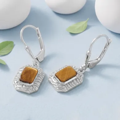 Tiger Eye Drop Earrings - 925 Sterling Silver Handmade Gemstone Jewelry