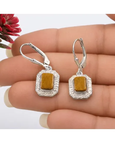 Tiger Eye Drop Earrings - 925 Sterling Silver Handmade Gemstone Jewelry