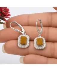 Tiger Eye Drop Earrings - 925 Sterling Silver Handmade Gemstone Jewelry