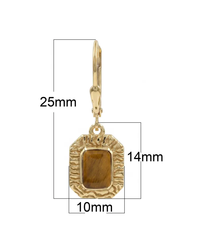 18K Gold Plated Tiger Eye Earrings - Sterling Silver Gemstone Jewelry