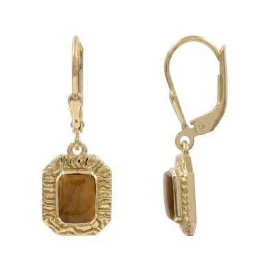 18K Gold Plated Tiger Eye Earrings - Sterling Silver Gemstone Jewelry