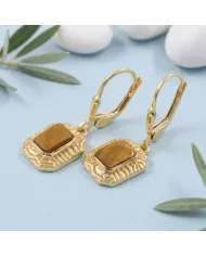 18K Gold Plated Tiger Eye Earrings - Sterling Silver Gemstone Jewelry