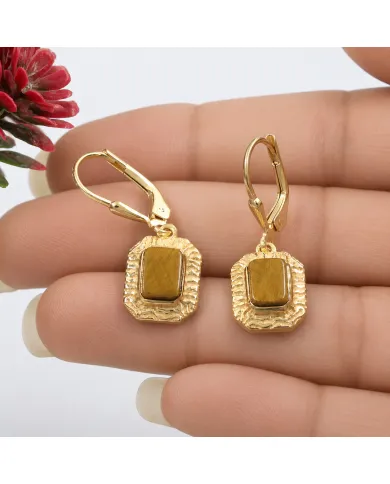 18K Gold Plated Tiger Eye Earrings - Sterling Silver Gemstone Jewelry