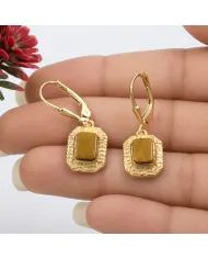 18K Gold Plated Tiger Eye Earrings - Sterling Silver Gemstone Jewelry