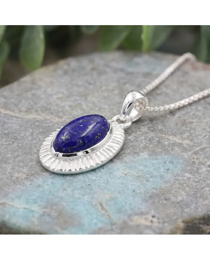 Lapis Lazuli Marquise Pendant - 925 Sterling Silver Handmade Jewelry