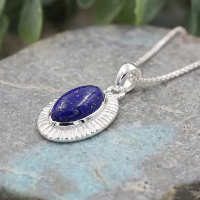 Lapis Lazuli Marquise Pendant - 925 Sterling Silver Handmade Jewelry