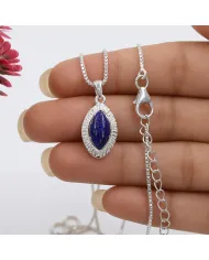 Lapis Lazuli Marquise Pendant - 925 Sterling Silver Handmade Jewelry