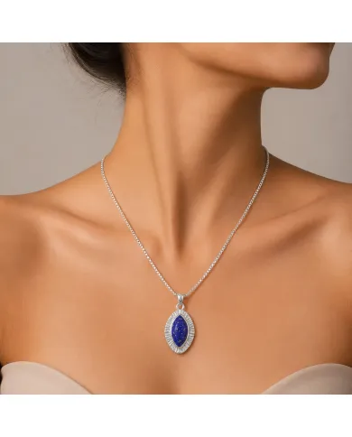 Lapis Lazuli Marquise Pendant - 925 Sterling Silver Handmade Jewelry