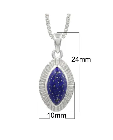 Lapis Lazuli Marquise Pendant - 925 Sterling Silver Handmade Jewelry