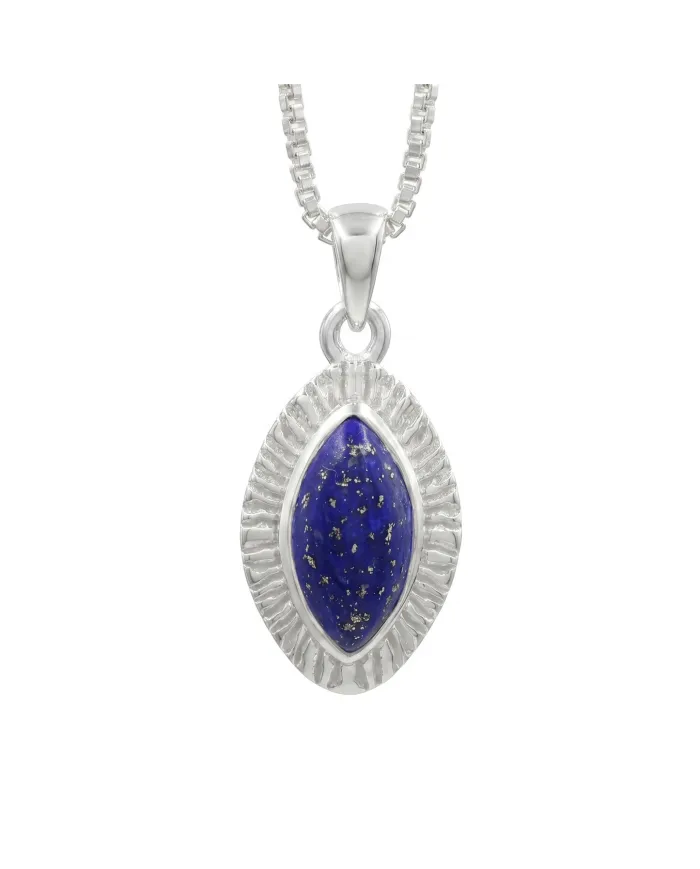 Lapis Lazuli Marquise Pendant - 925 Sterling Silver Handmade Jewelry