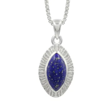 Lapis Lazuli Marquise Pendant - 925 Sterling Silver Handmade Jewelry