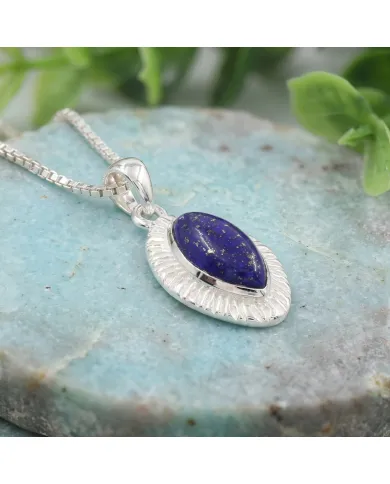 Lapis Lazuli Marquise Pendant - 925 Sterling Silver Handmade Jewelry