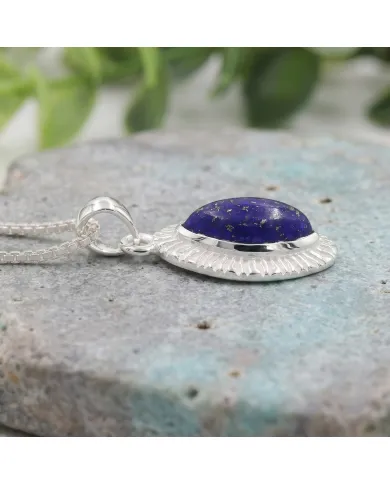 Lapis Lazuli Marquise Pendant - 925 Sterling Silver Handmade Jewelry