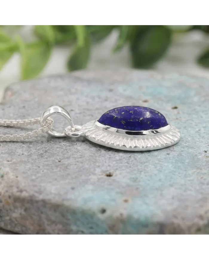 Lapis Lazuli Marquise Pendant - 925 Sterling Silver Handmade Jewelry