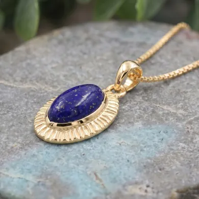 18K Gold Plated Lapis Lazuli Marquise Pendant for Women