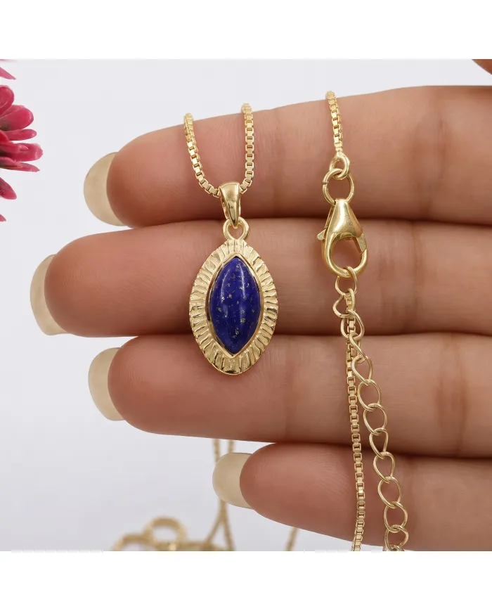 18K Gold Plated Lapis Lazuli Marquise Pendant for Women