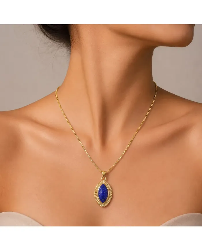 18K Gold Plated Lapis Lazuli Marquise Pendant for Women