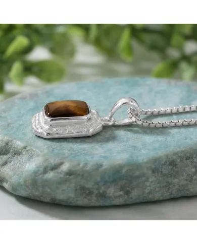 Natural Tiger Eye Pendant - 925 Sterling Silver Handmade Jewelry