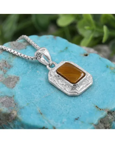 Natural Tiger Eye Pendant - 925 Sterling Silver Handmade Jewelry