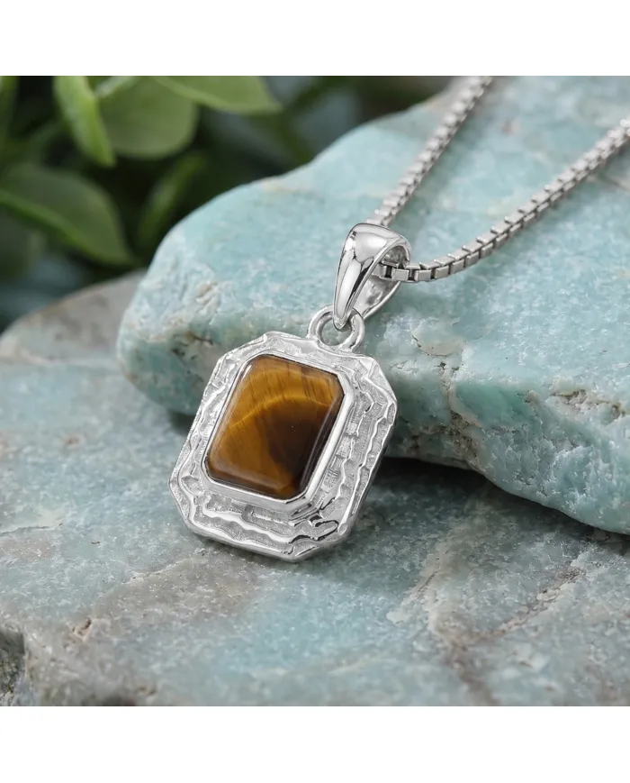 Natural Tiger Eye Pendant - 925 Sterling Silver Handmade Jewelry