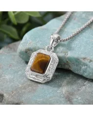 Natural Tiger Eye Pendant - 925 Sterling Silver Handmade Jewelry